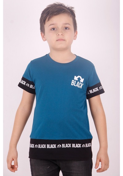 Toontoy Kids Toontoy Erkek Çocuk Black Baskılı Tişört Petrol Mavi