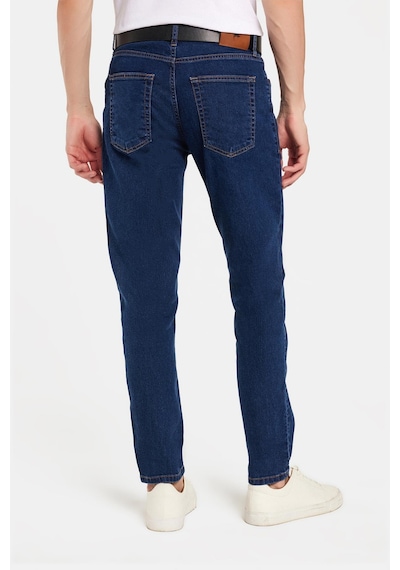 Tudors Erkek Slim Fit Yıkamalı Taşlamalı Esnek Kot Düz Paça Tapered Lacivert Pantolon-34830 Lacivert