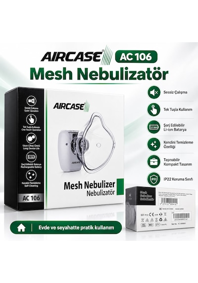 Aırcase Ac 106 Mesh Nebulizatör Taşınabilir Şarjlı Sessiz Çalışan Buhar Makinesi Tek Tuşla Kullanım