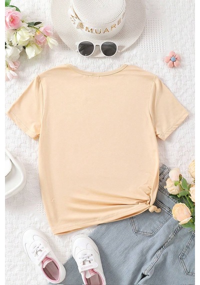 Uyguntarz Çocuk Kalp Baskılı Pamuklu Tshirt Bej