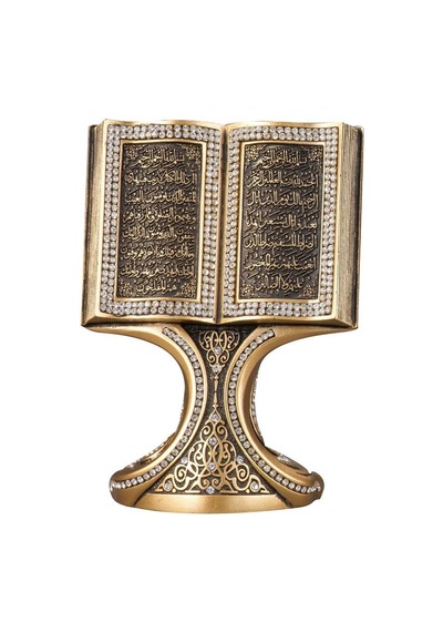 İslami Hediyelik Masa Dekoru Biblo Fatiha Bakara Kitap Tasarımlı Gold