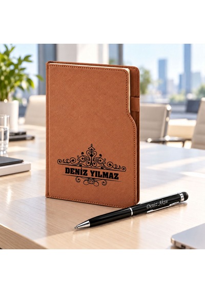 Bk Gift Kişiye Özel 374 Termo Deri Tarihli Ajanda & Siyah Touch Pen Tükenmez Kalem-14 Taba Akdnz-bitmeyencom38550 56189 Bk Gift
