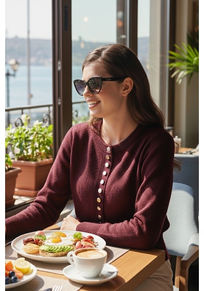 Lela Premium Comfort Fit Yuvarlak Yaka Crop Triko Bayan Hırka 680Hi00164 Bordo