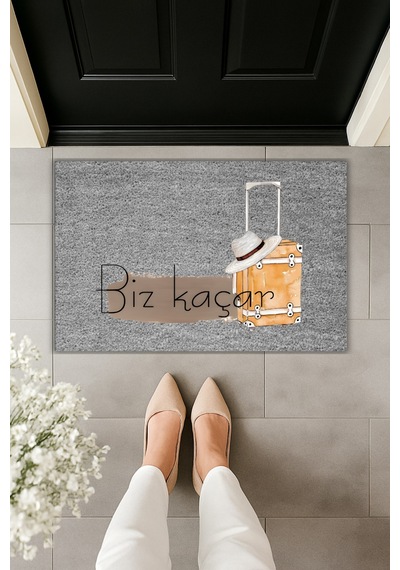 Rugmood Modern Dijital Baskı - Biz Kaçar Paspas - Kapı Önü Paspası Gri