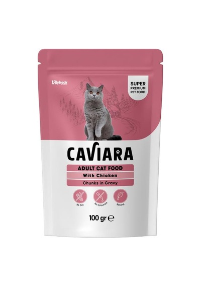 Caviara Pouch Sos İçinde Et Parçacıklı Tavuklu Yetişkin Kedi Konservesi 100 Gr