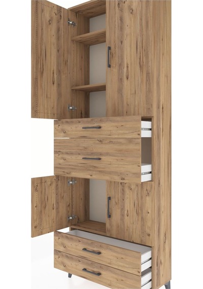 Arges Dolap 4 Raflı 4 Çekmeceli 4 Kapaklı 88x30x243 Çam-çam Atlas Çam
