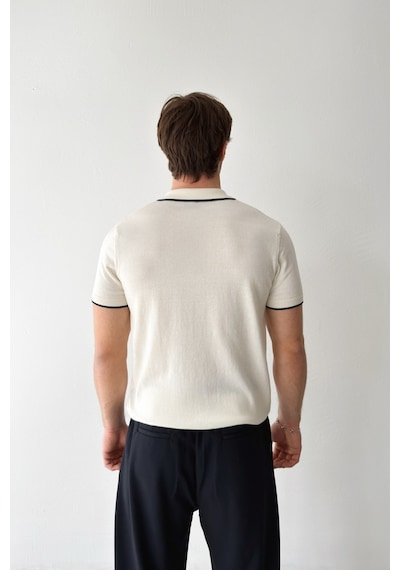 Flaw Polo Yaka Biyeli Triko Tişört-29316 Ekru