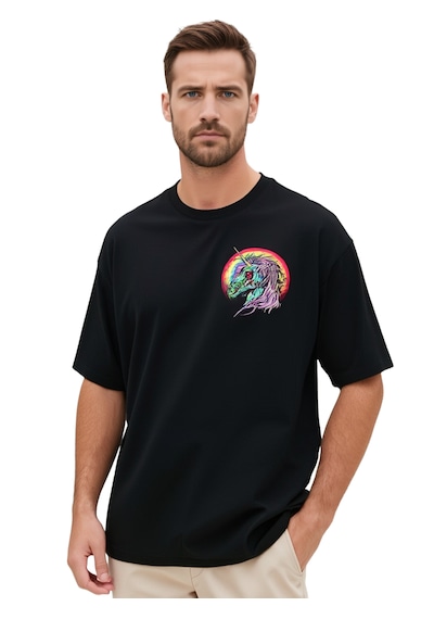 Unicorn Oversize Unisex T-shirt Siyah