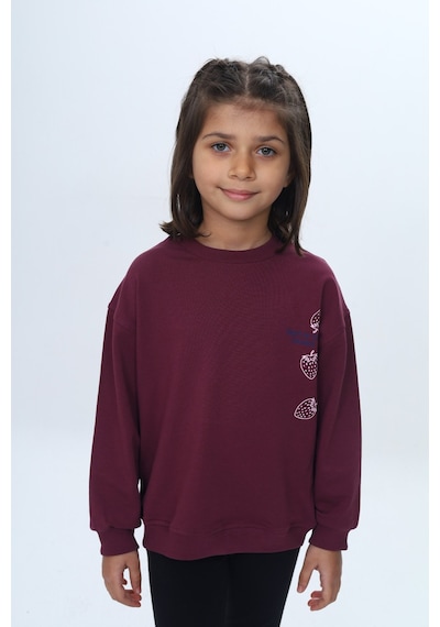 Kız Çocuk Relax Fit Bisiklet Yaka Düşük Omuz Baskılı Sweatshirt Mor