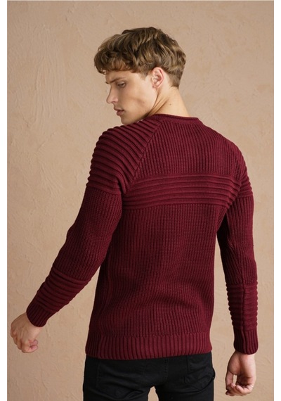 Erkek Bordo Nevrüllü Bisiklet Yaka Triko Kazak-trzcm28888r07s Bordo