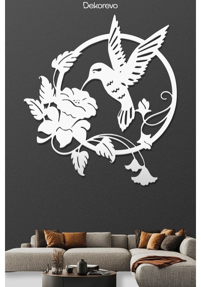 Bahar Neşesi: Kanat Çırpan Sinek Kuşu Metal Duvar Tablosu - Metal Duvar Sanatı - Beyaz - 45 X 50 Cm