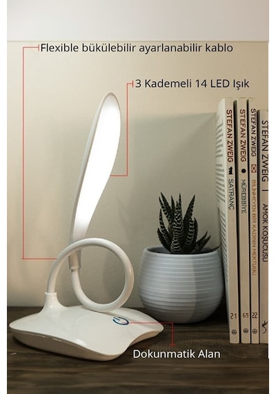 Thentech Masa Lambası Usb Akrobatik 3 Kademeli 18 Ledli Dokunmatik Ders Çalışma Pc Beyaz Işık Beyaz