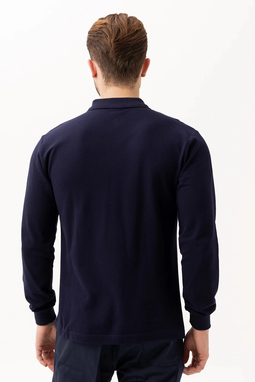Padus %100 Pamuk Polo Yaka Uzun Kollu T-shirt Lacivert