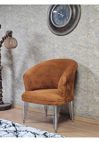 Zafir Tekli Teddy Krom Kaplama Telli Ayak Çay Seti Koltuk Tekli Berjer , Balkon, Salon, Ofis Kiremit