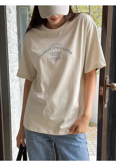 Flood Of Style Kadın Bej Clarity And Candor Baskılı Oversize T-shirt