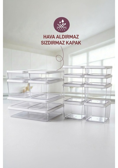 14'lü Set Nora Organizer Buzdolabı Buzluk Düzenleyici Saklama Kabı Ekru