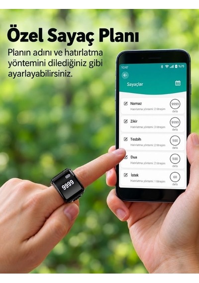 Equantu Qb702 Akıllı Zikr Yüzüğü Oled Ekranlı, Bluetooth Ve Azan Hatırlatıcı