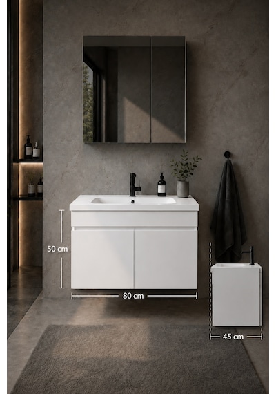 Kale Serisi Banyo Dolabı Seti Parlak Beyaz Banyo Alt Dolap - Aynalı Üst Dolap Cerastyle Elite Lavabolu, Lavabo-aynalı Üst Dolap Dahil Kale Serisi Banyo Dolabı Seti Parlak Beyaz Banyo Alt Dolap - Aynalı Üst Dolap Cerastyle Elite Lavabolu, Lavabo-aynalı Üst Dolap Dahil