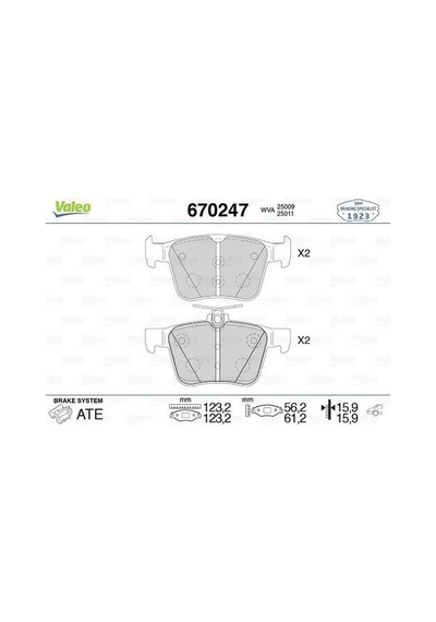 Valeo 670247 Arka Fren Balatası A3 Golf Vıı 8v1 1.2 Tfsı 1.4 Tfsı 1.6 Tdı 2.0 Tdı S3 04 11 8v0698451a