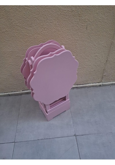 Zigon Çanta 90541 Yonca Takım Dörtlü Model Ahşap Mdf Parlak Pembe Renk El Yapım Pembe