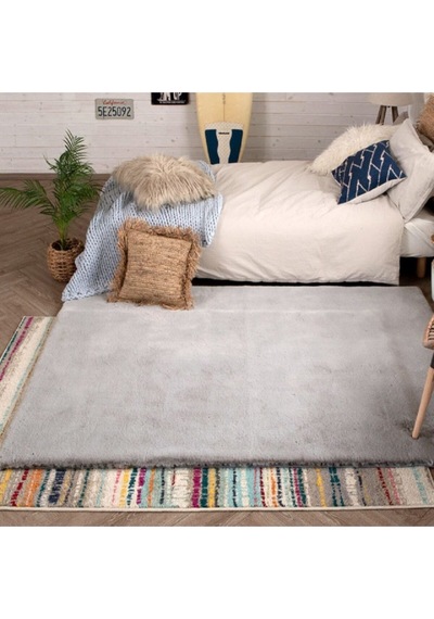 Yumuşak Puffy Peluş Halı Beyaz gri
