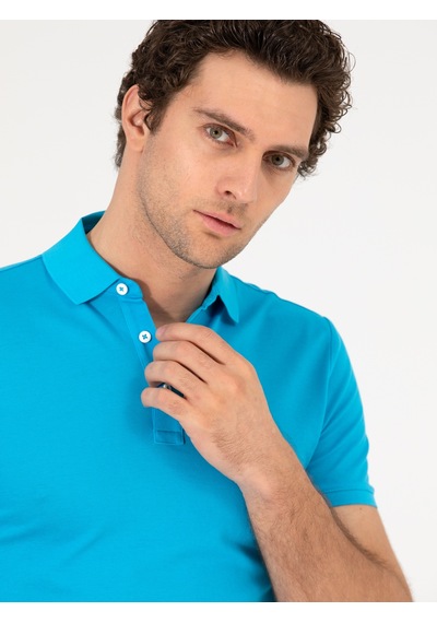 Turkuaz Polo Yaka Slim Fit Basic Merserize T-shirt Yeşil