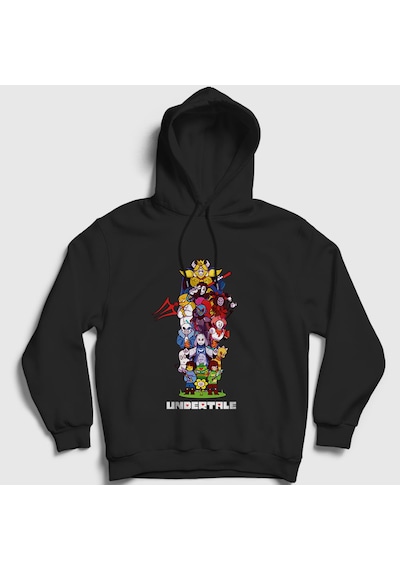 Presmono Unisex All Undertale Kapüşonlu Sweatshirt Siyah