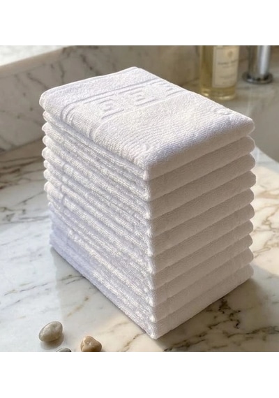 12'li Ultra Emici %100 Pamuklu Otel Tipi Ayak İzli Banyo Ayak Havlusu Seti 50x70 Cm Beyaz