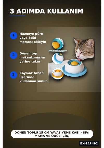 Dönen Toplu 15 Cm Yavaş Yeme Kabı - Sıvı Mama Ve Ödül İçin, Kedi Köpek Aksesuarı Bx-313492