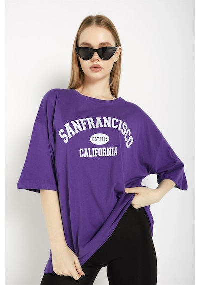 Medinenur San Francisco Baskılı Unisex Tshirt Mor