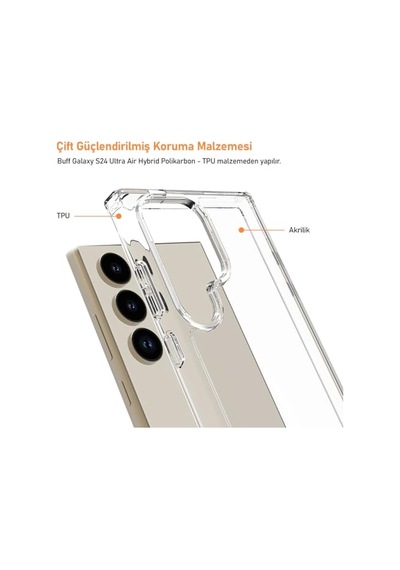Ayrex Galaxy S24 Ultra İle Uyumlu 6.8 İnç Air Hybrid Darbe Emici Tpu + Pc Şeffaf Kılıf Diğer