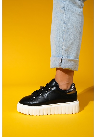 Luvishoes Luvi Shoes Andro Siyah Platin Kalın Tabanlı Kadın Spor Ayakkabı Siyah