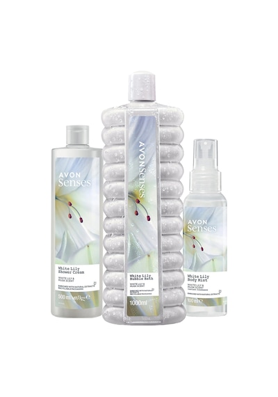 Avon Senses White Lily Bubble Bath 1 L + Shower Cream 500 ML + Body Mist 100 ML
