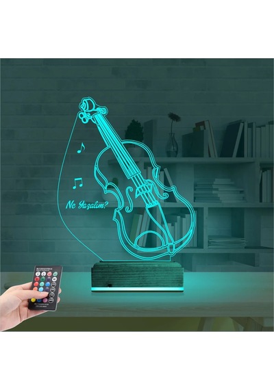 Luvivia Keman Müzik Enstrüman Kişiye Özel 3d Lamba - Masa Gece Lambası V2 Şeffaf