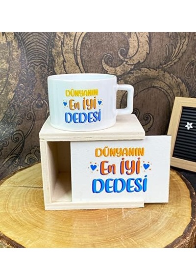 Dünyanın En İyi Dedesi Tasarımlı Kutulu Kupa Açık Ahşap