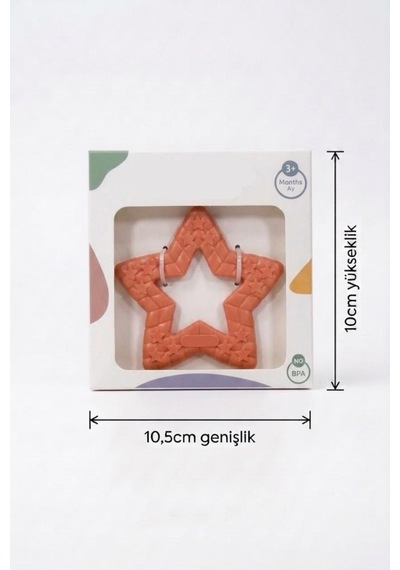 Yıldız Şekilli Esnek Bpa İçermeyen Kabartılı Pastel Renkli Oyuncak Bebek Diş Kaşıyıcısı Turuncu