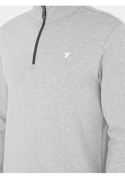 Gri Melanj Regular Fit Pamuk Karışımlı Yarım Fermuarlı Sweatshirt