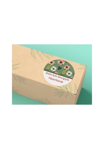 Sizin Için Sevgiyle Hazırlandı Sticker Çiçekli Yeşil Mat Etiket 4 Cm - 40 Adet Çok Renkli