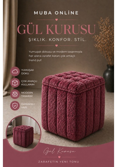 Yeni Sezon İthal Bouclé Kumaş İle Üretilmiş, Yumuşak Dokusu Ve Modern Tasarımıyla Yaşam Alanlarınıza Lüks Ve Konfor Katan Premium Puf. Gül Kurusu - 872051172 Gül Kurusu
