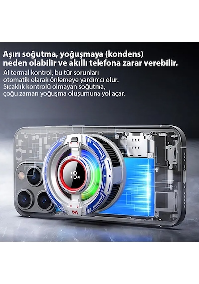 Memo Cx16 Apple Uyumlu iOS Android Soğutucu 15w15w Manyetik Rgb Telefon Soğutucu Anında Hızlı Soğutma, Sessiz Fan, Tüm Akıllı Telefonlarla ,
