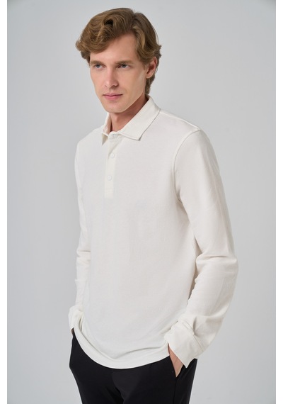 Morven Erkek Ekru Pamuk Trend Ağaç Kabuğu Desen Dinamik Fit Polo Yaka Sweat-shirt 26ms063001454 Ekru