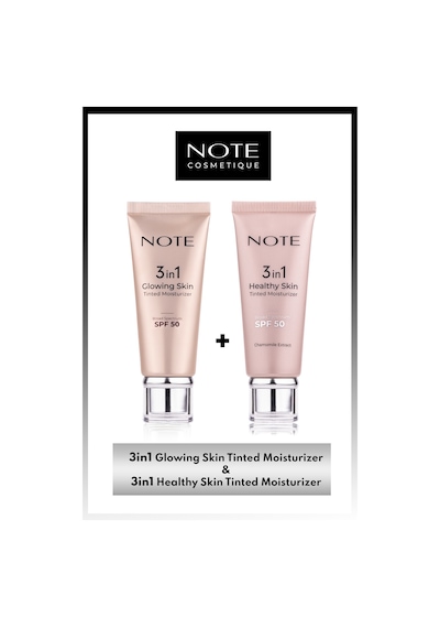 Note Cosmetics 3 in 1 Tinted Ton Eşitleyici 50 SPF Krem & 3 in 1 Glowing Skin Tinted Işıltılı 50 SPF Krem Makyaj Seti