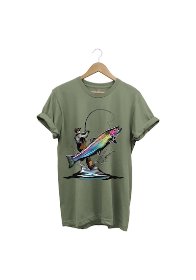 Olta İle Balıkçılık Fishing Balık Avcılığı Alabalık Turna Avcılığı Regular Fit %100 Pamuk Tişört Haki