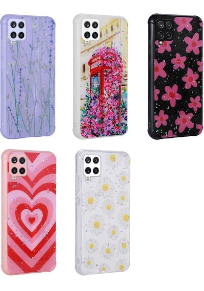 Galaxy Uyumlu M33 Kılıf Simli Desenli Kamera Korumalı Parlak Popy Kapak - Çiçek Çiçek Çiçek