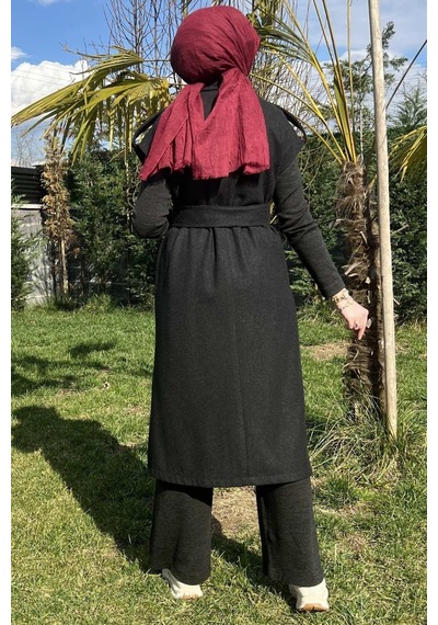 Rabia Şamlı Apoletli Antrasit Yelek Normal