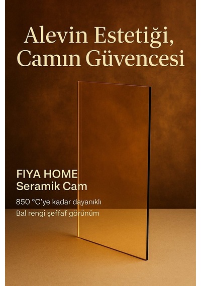 14.5 X 7 Yüksek Isıya Dayanıklı Şömine Kuzine Soba Camı 4 Mm - Seramik Cam Bal Rengi, Şeffaf