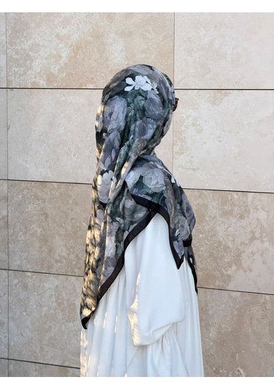 Qalortex Scarf Pamuklu Gonca Desen Eşarp - Antrasit
