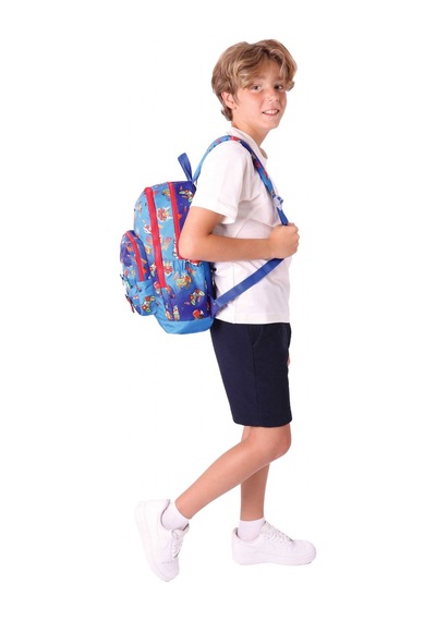 Kaukko Kids Dört Bölmeli Erkek Çocuk Silikon Aksesuarlı Mavi Kırmızı İlkokul Çantası Mavi - Kırmızı