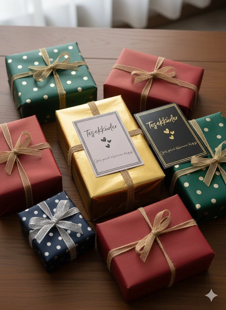 50 Adet Çizgi Detaylı Teşekkür Kartı - 5 Model - Paketleme Kartı - 9x6cm Kalın Parlak