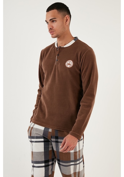 Buratti Regular Fit Bisiklet Yaka Kışlık Yumuşak Dokulu Polar Erkek Pijama Takımı 6096100 Camel